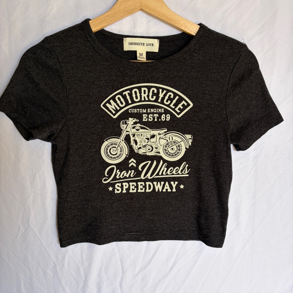 Motorcycle Graphic Baby Tee  Medium